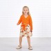 Sweet V-neck Long Sleeved Stitching Flower Orange Mom Girl Matching Dress