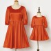 Sweet Orange Satin Round Neck Mom Girl Matching Dress