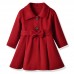 【18M-6Y】Girls Elegant Bow Belt Red Tweed Coat