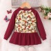 【2Y-7Y】Girl Cute Colorful Dinosaur Butterfly Print Colorblock Sleeve Ruffle Dress