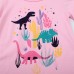 【18M-7Y】Girls Pink Dinosaur Print Round Neck Long Sleeve T-shirt