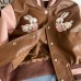 【18M-8Y】Girls Brown Bunny Embroidered PU Leather Jacket